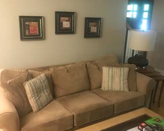 Wall decor, 3 cushion couch, glass topped coffee table!