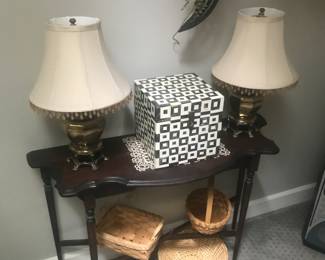 Matching set of Brass lamps, baskets, chest, small side table!