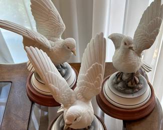 Andrea Sadek Porcelain White Doves 9" w/ Wood Base