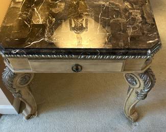 Marble Top Louis XIV Style Coffee Table and Matching Side Table