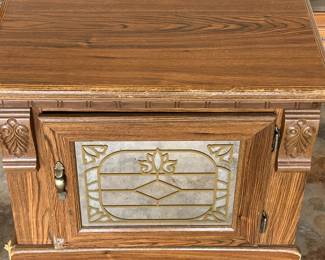 MCM Wood Side Table w/ Wood & Glass Door