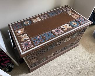 Hand carved painted chest