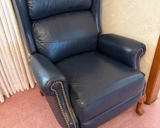 Blue leather recliner