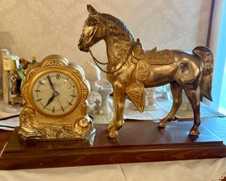 vintage United Clock Corp. brass horse mantel clock