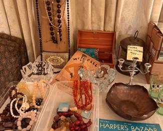 Jewelry, vintage fashion magazines