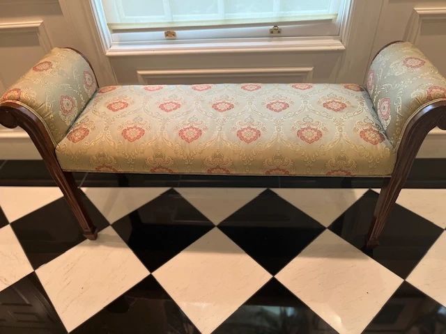 Upholstered bench with arms - 25" H, 16" D, 49" W, 18" Seat H