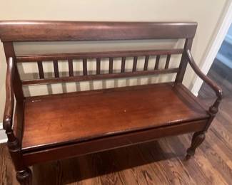 Wooden bench with arms,35" H, 16" D, 45 1/2, W 18" seat H - storage under seat