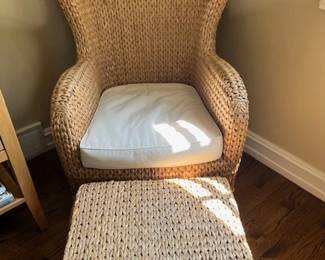 Pottery Barn woven chair w/ ottoman