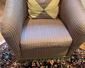 Pair beautiful Brusici Rose, 2 club chairs (swivel), 32" H, inside seat depth, 20", seat length, 21" outside seat height, 30",