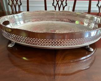 Stunning Silver Plate footed gallery tra, 22" L, 5" H, 16"W