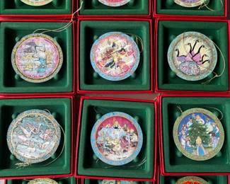 Buckley Moss 12 days of Christmas Ornaments. Collectible with COA papers.