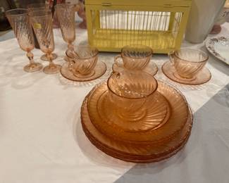 Pink depression glass dishes