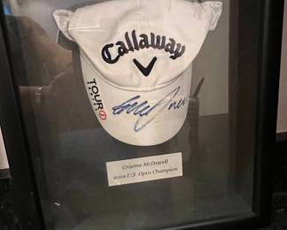 Framed Callaway golf hat signed by Graeme McDowell, commemorating his 2010 U.S. Open victory.