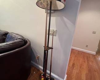 Pool ball lamp - holds pool cues