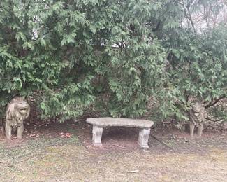 Another bench and pair of tall lions