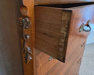 antique chest of drawers with beautiful detail and dove-tailed drawers