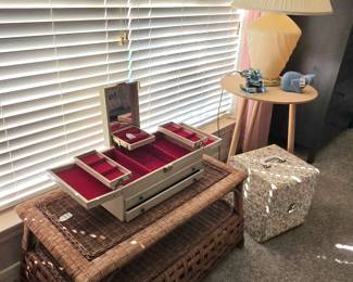 wicker table, vintage jewelry box, vintage record box and so much more! 
