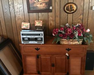 Stereo in cabinet with turntable