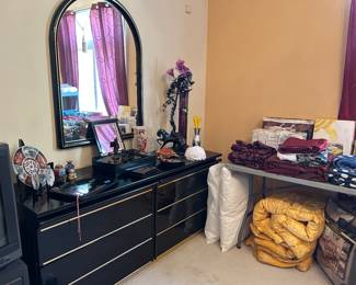Black lacquer dresser and mirror