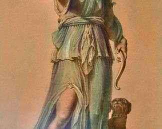 Hand colored engraving by Gennard early 1800s of Diana the Huntress