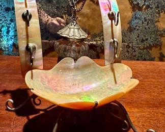 SUPERB VICTORIAN MOTHER OF PEARL TRIPLE PEN INK WELL STAND . c 1880 FRANCE