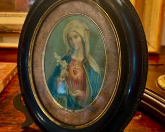 Late 19th C Madonna in an antique walnut frame