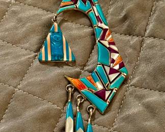 This pendant is 7 inches in length and truly stunning. Vintage Zuni…