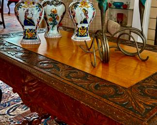 Identical table the Reception Hall, James A. Garfield National Historic Site Carved leaf scroll & floral forms with gargoyles on apron.