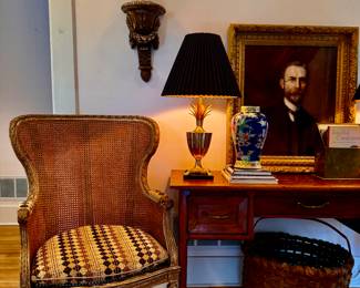 Amazing mid-1800s caned Louis Philippe and gilt gesso balloon back armchair