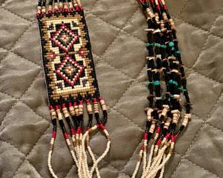 Navajo blanket necklace…seed pearls, coral, turquoise and onyx.