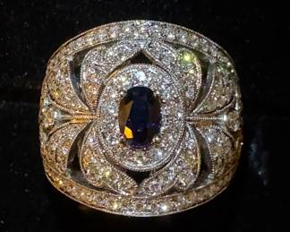 Diamonds and sapphire in platinum 