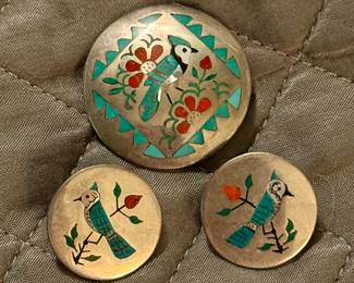 Zuni blue bird pendant and earrings
