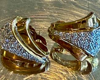Massive diamond and gold sheild earrings