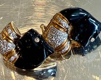 Carved onyx and diamond earrings in a stunning large size circa 1980