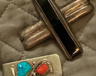 Navajo money clip and a TAXCO massive brooch