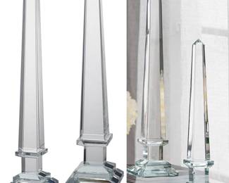 Stunning set of 4 large cut glass obelisks circa 1950s…amazing condition! 20” and 14”