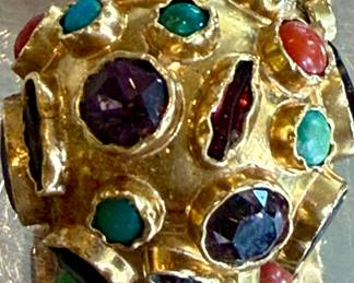 Delightful 18k yellow gold vintage multi luxe gem sputnick globe or sphere colorful robust Italian pendant Atomic age design!