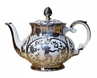 T.B Richard Ginori Teapot Silver Overlay Cherub With 8 cups and saucers! INCREDIBLE