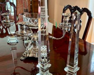 Tall and elegant cut block crystal obelisks