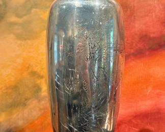 Mori Yoko Japanese .950 Silver Vase Bright-Cut with a gorgeous landscape and bridge!