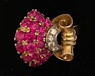 Antique French rose gold ruby and diamond ring