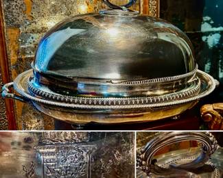 London, England 1870 massive silver over copper antique meat dome. Very fine!