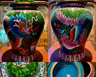 Massive & extraordinary 1930s cloisonné urn