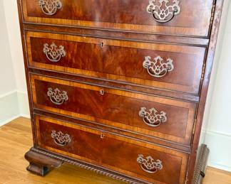 Chippendale faux drawer/single door cabinet with shelves…a pair available