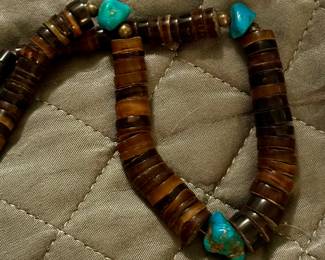 Antique sliced antler and turquoise nugget choker early 1900s