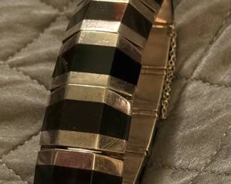 Enormous onyx and sterling TAXCO cuff