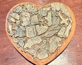 A circa 1920s Ex Voto Wooden Heart with Milagros…a small and delightful piece!