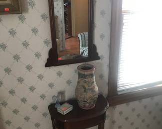 Cute in size hallway mirror with matching table!