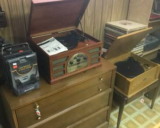 Small chest and retro record players! Vintage vinyl!