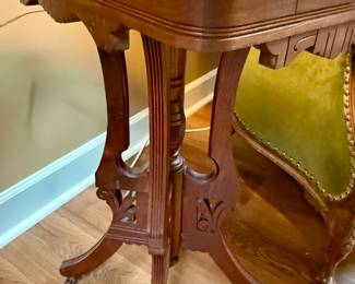 Victorian style carved wood marble top side table